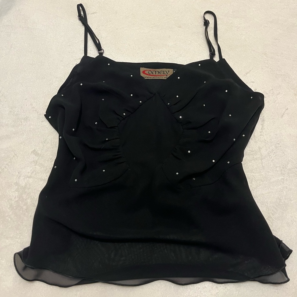 Comely Black Camisole with Pearl Embellishments
